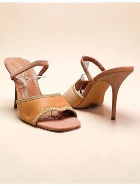 Taupe Stiletto Heeled Sandals With Strap Design Open Toe And Elegant Stitch Deta